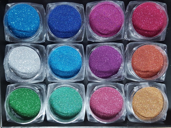 Shiny Stars 12 Farben large Version - superfeines Glitter für Sugar Effekte
