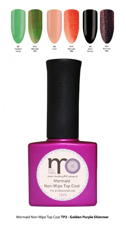 Mermaid Non-Wipe Top Coat 12 ml TP2 - Golden Purple Shimmer